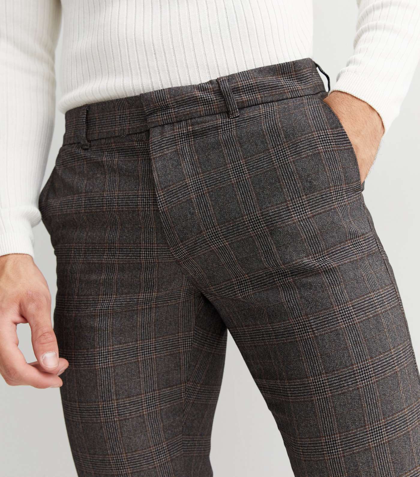 Grey Check Skinny Fit Suit Trousers Image 3