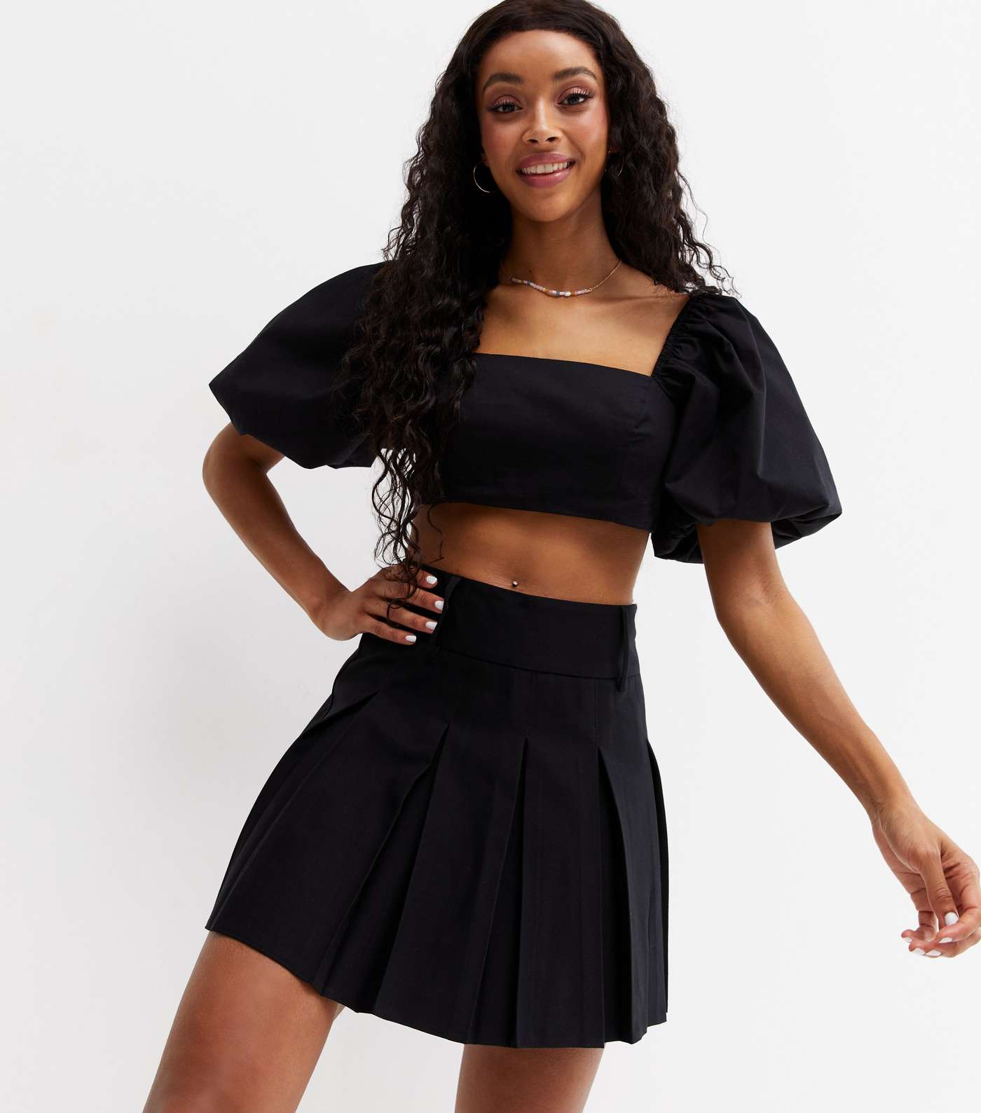 Black Pleated Mini Tennis Skirt Image 3