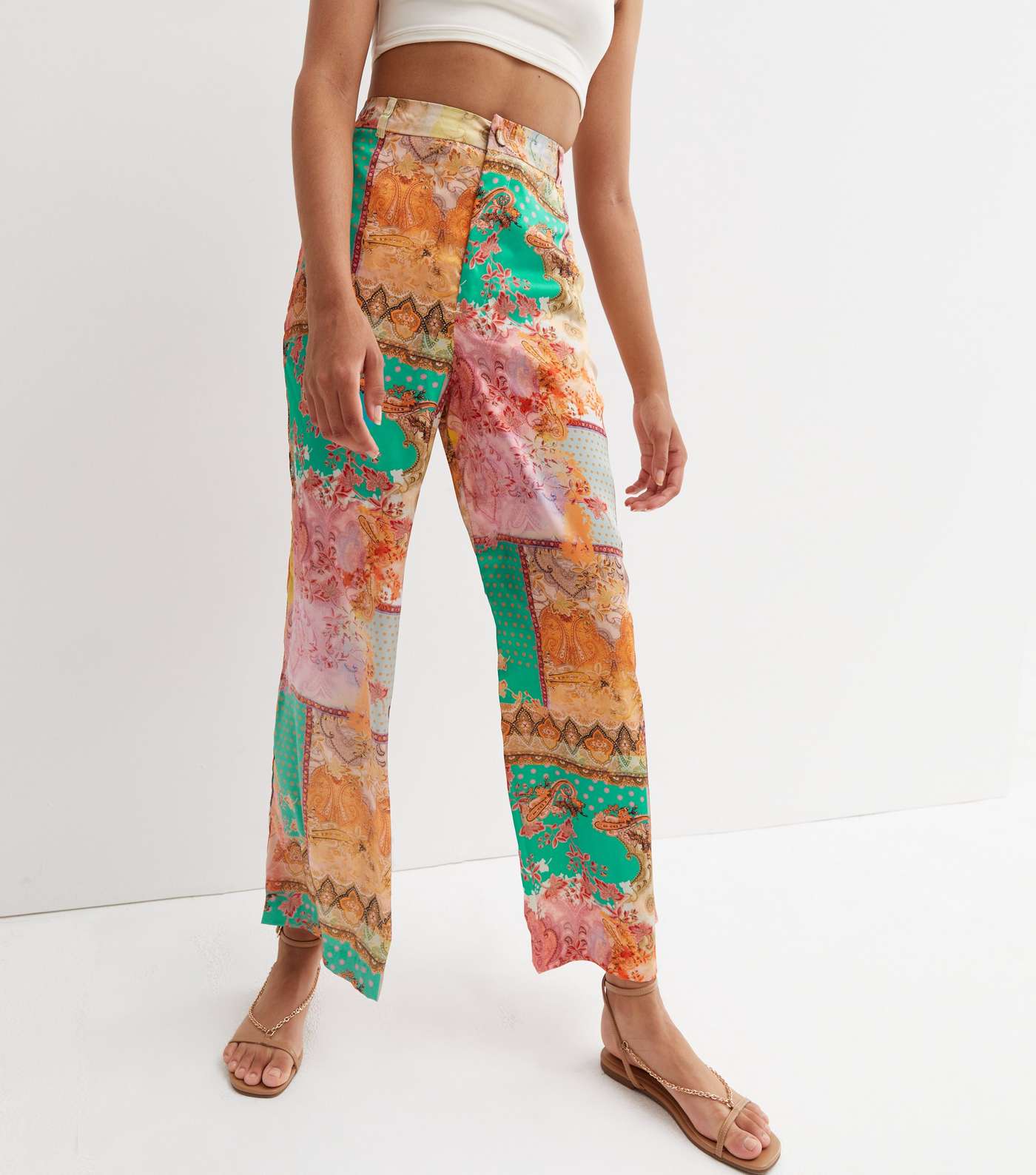 Green Scarf Print Wide Leg Trousers Image 2