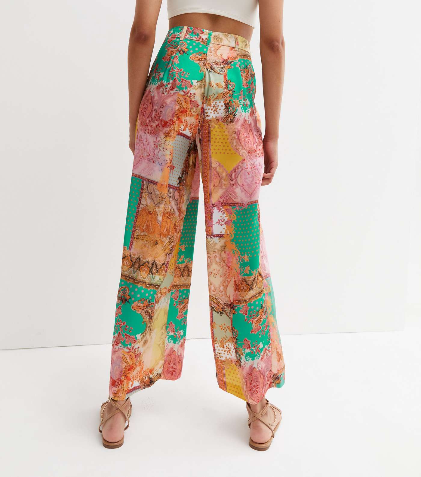 Green Scarf Print Wide Leg Trousers Image 4