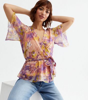Click to view product details and reviews for Jdy Pink Floral Chiffon Belted Wrap Peplum Blouse New Look.