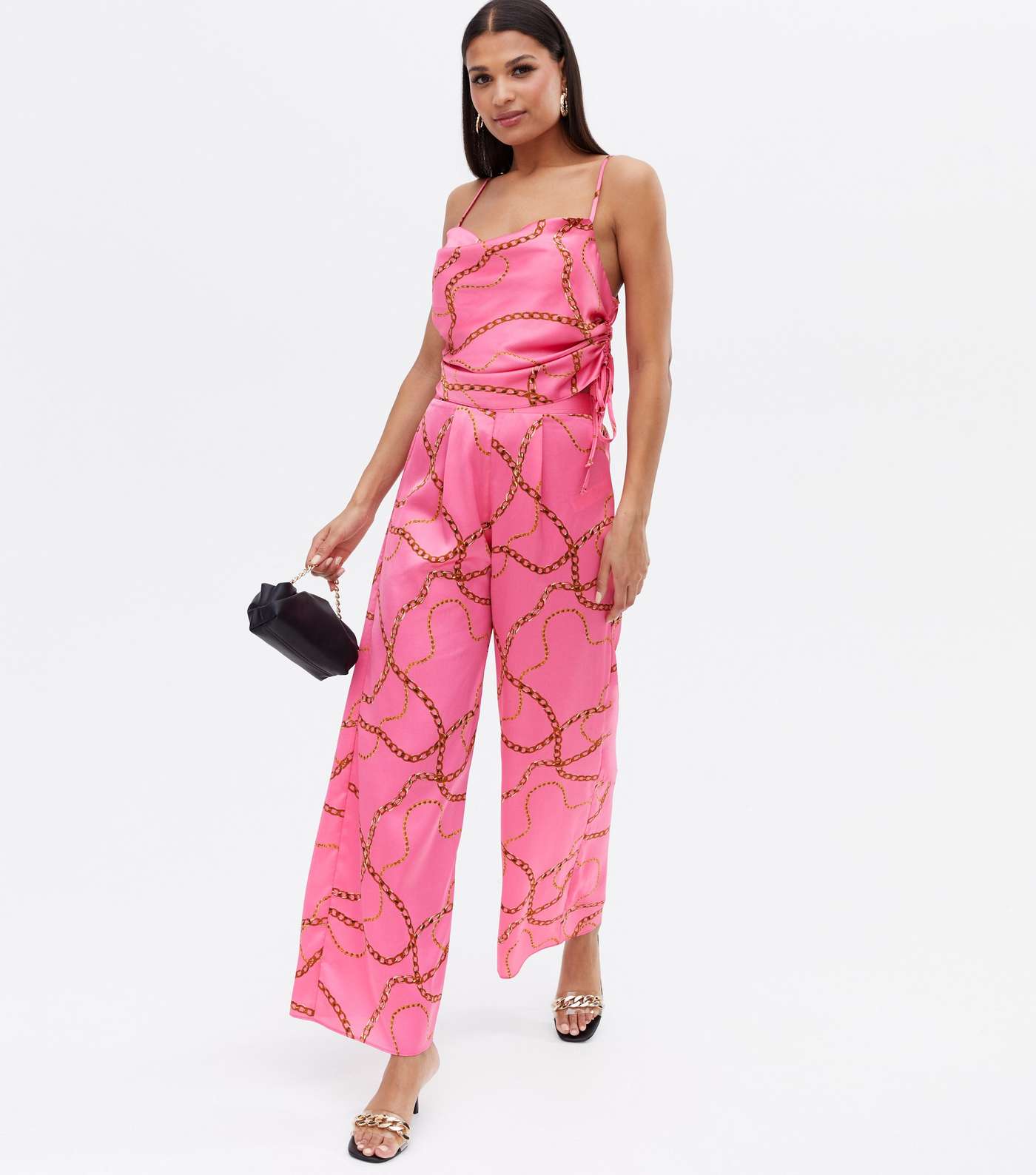 Pink Chain Satin Wide Leg Trousers