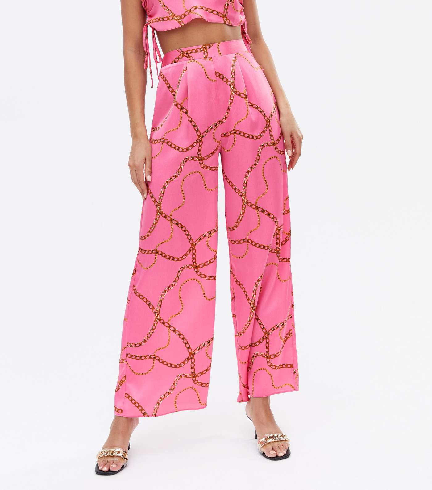 Pink Chain Satin Wide Leg Trousers Image 3
