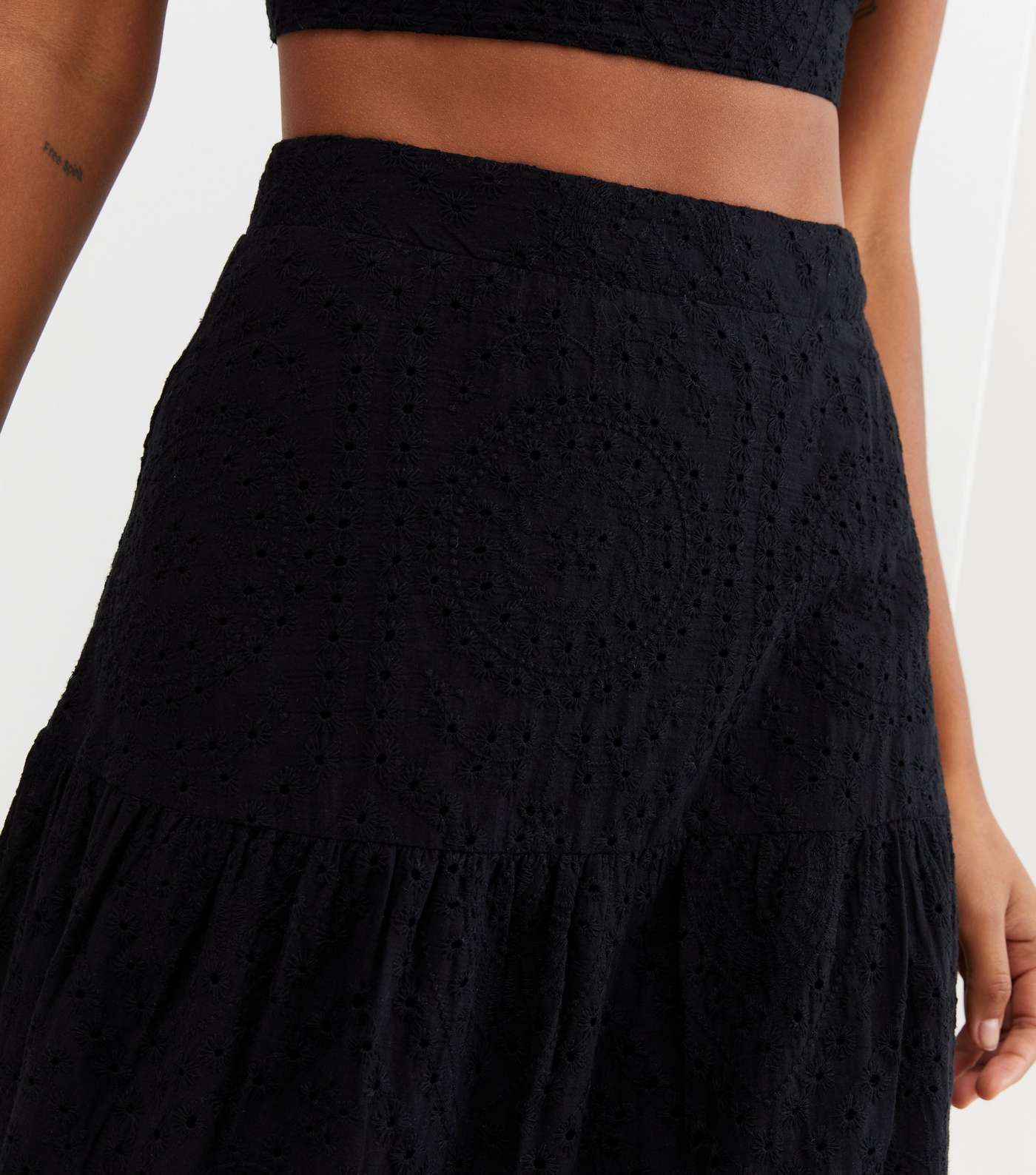 Black Cutwork Tiered Midi Skirt Image 3