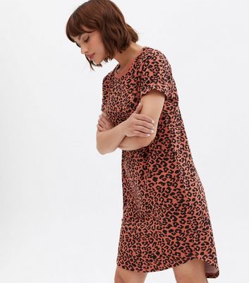 JDY Rust Leopard Print Mini T-Shirt Dress | New Look