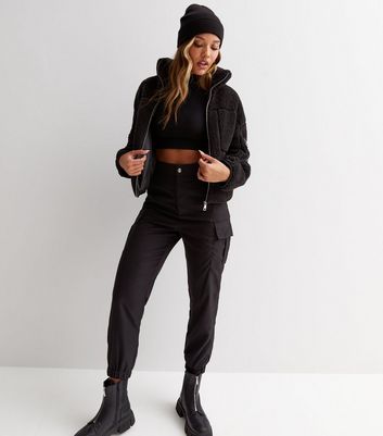 Black Funnel Neck Zip Jacket New Look