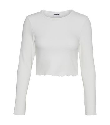 Noisy May White Long Sleeve Crop Top 