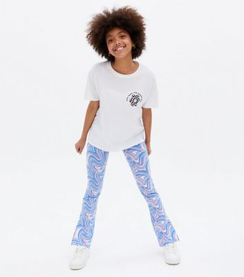 Girls Blue Marble Split Hem Flared 