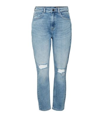 Click to view product details and reviews for Noisy May Pale Blue Ripped High Waist Mom Jeans New Look.