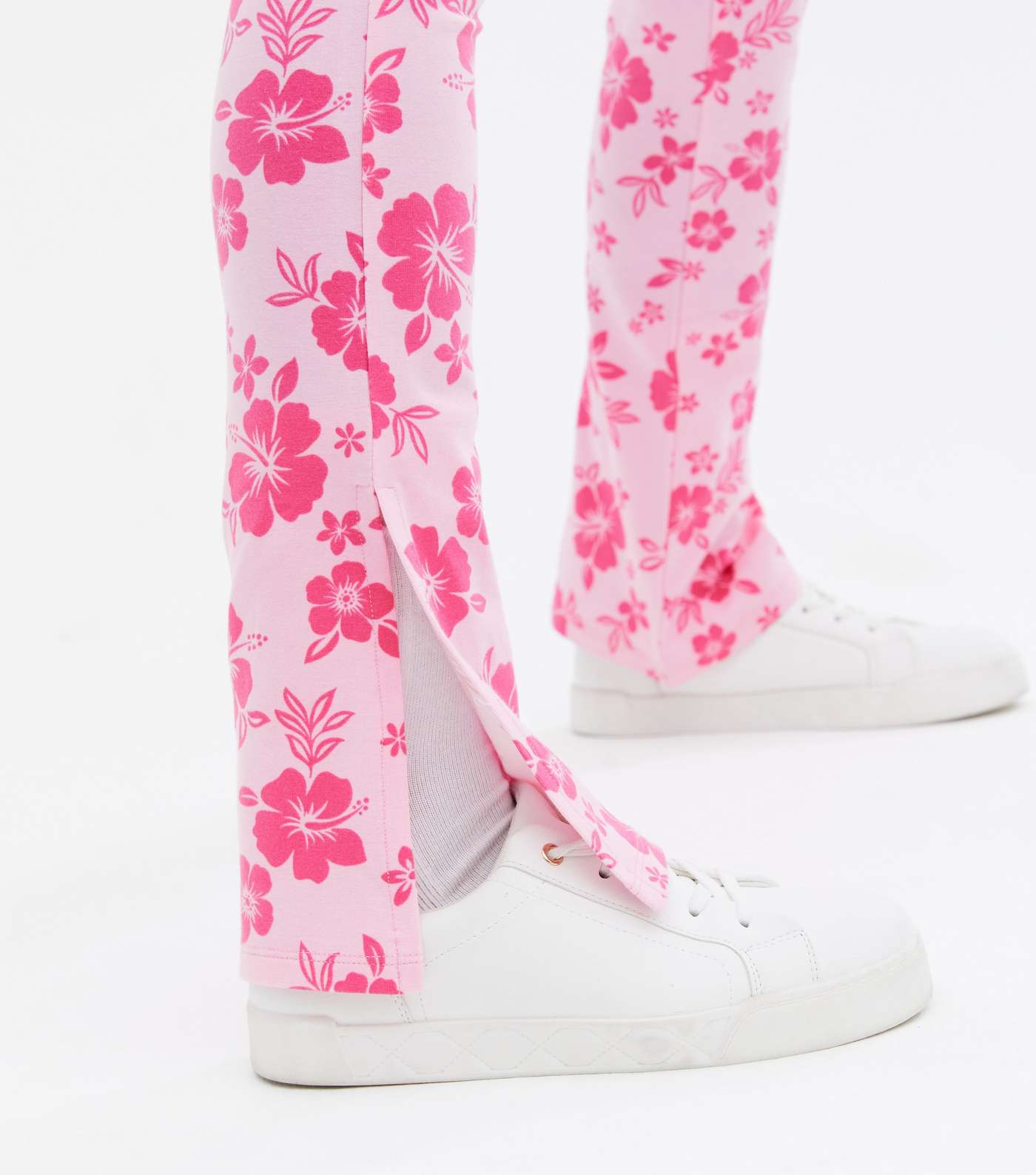 Girls Pink Floral Flared Trousers Image 3