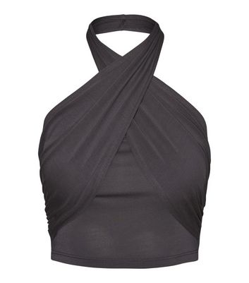 Noisy May Black Wrap Halter Top New Look