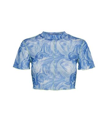 Click to view product details and reviews for Noisy May Blue Marble Effect Mesh Crop Top New Look.