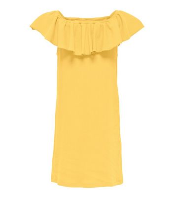 KIDS ONLY Pale Yellow Ribbed Frill Bardot Dress New Look