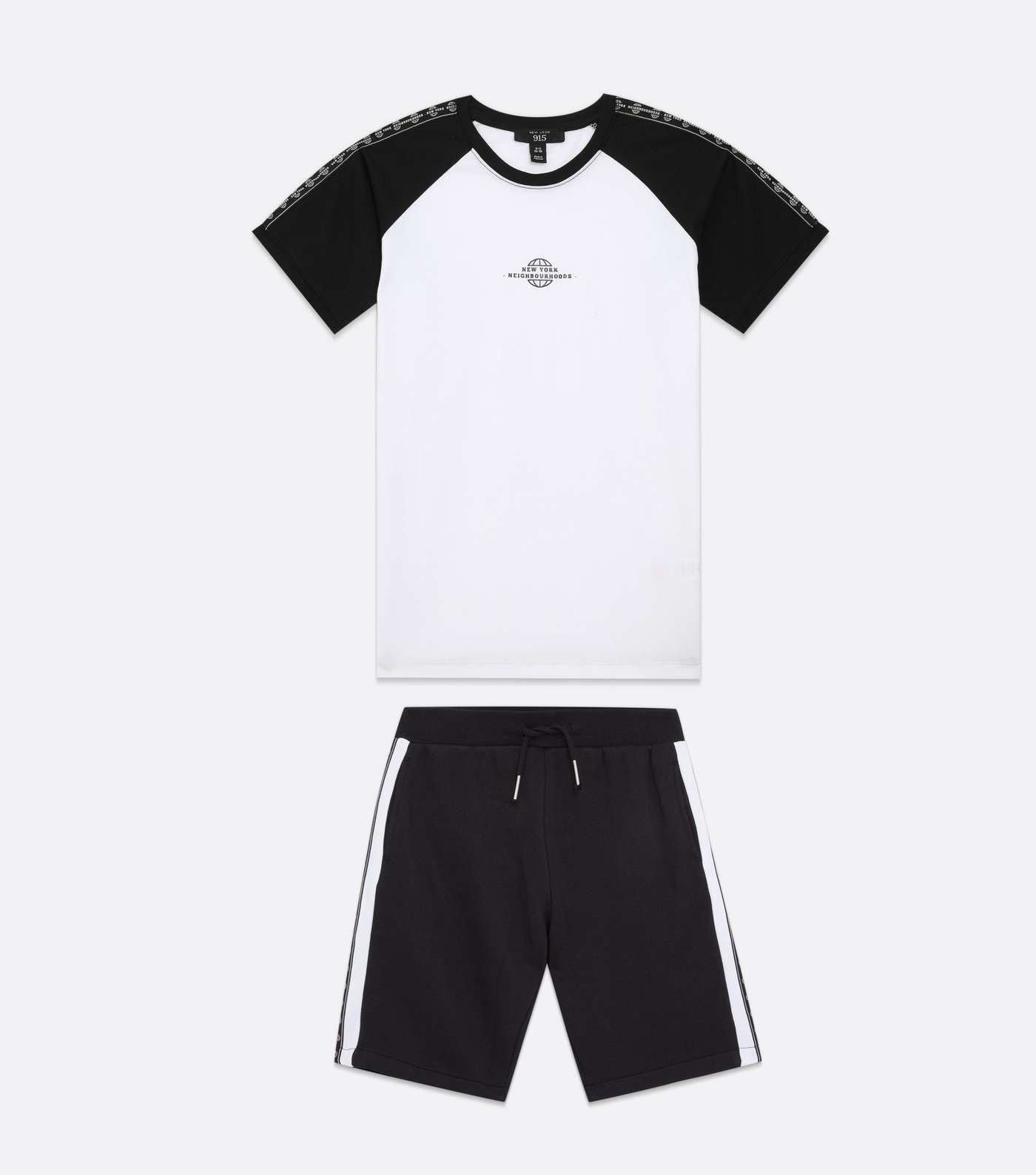 Boys Black Colour Block Tape Logo T-Shirt and Shorts Set Image 6