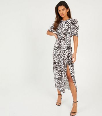 Leopard print shop split midi dress