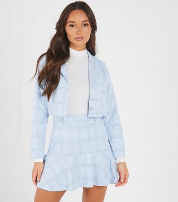 Click to view product details and reviews for Quiz Pale Blue Jacquard Check Crop Jacket New Look.