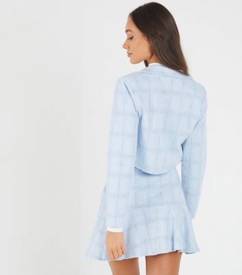Damen Bekleidung QUIZ Pale Blue Jacquard Check Crop Jacket