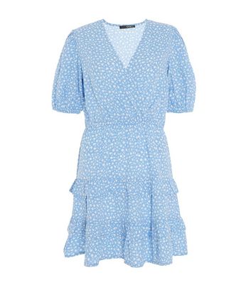 QUIZ Pale Blue Floral Frill Mini Wrap 