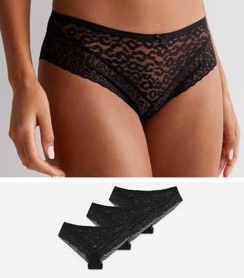 3 Pack Black Leopard Lace Brazilian Briefs