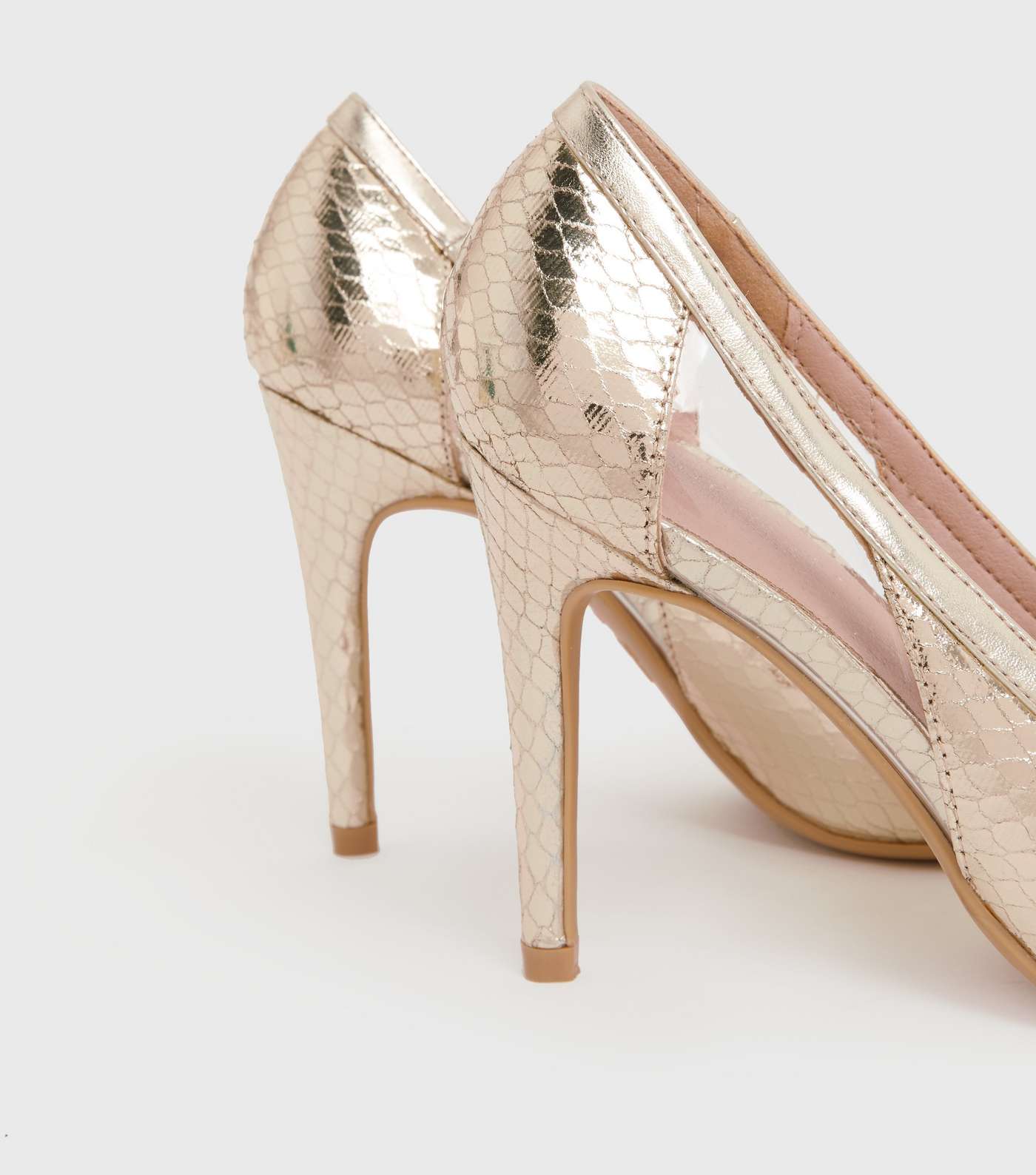 Gold Metallic Faux Snake Stiletto Heel Court Shoes Image 4