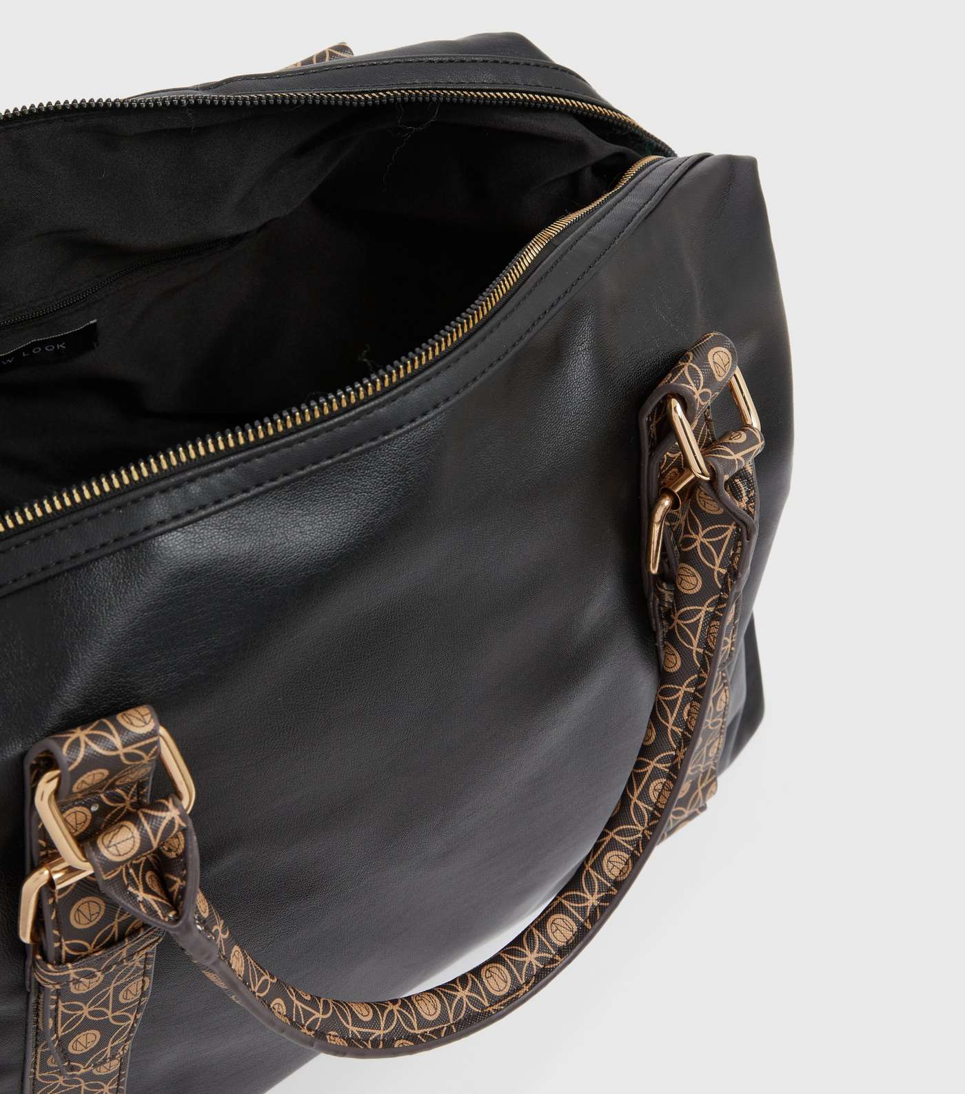 Black Leather-Look Monogram Strap Weekend Bag Image 4