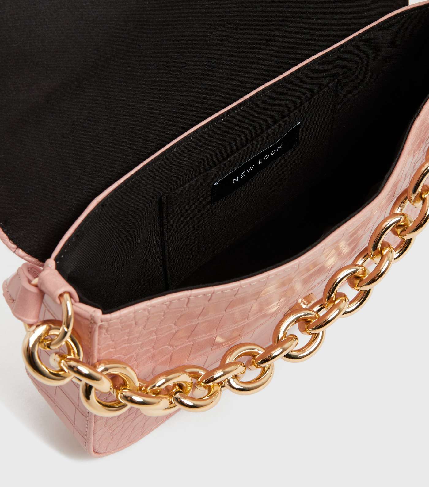 Little Mistress Pink Faux Croc Chain Shoulder Bag Image 3