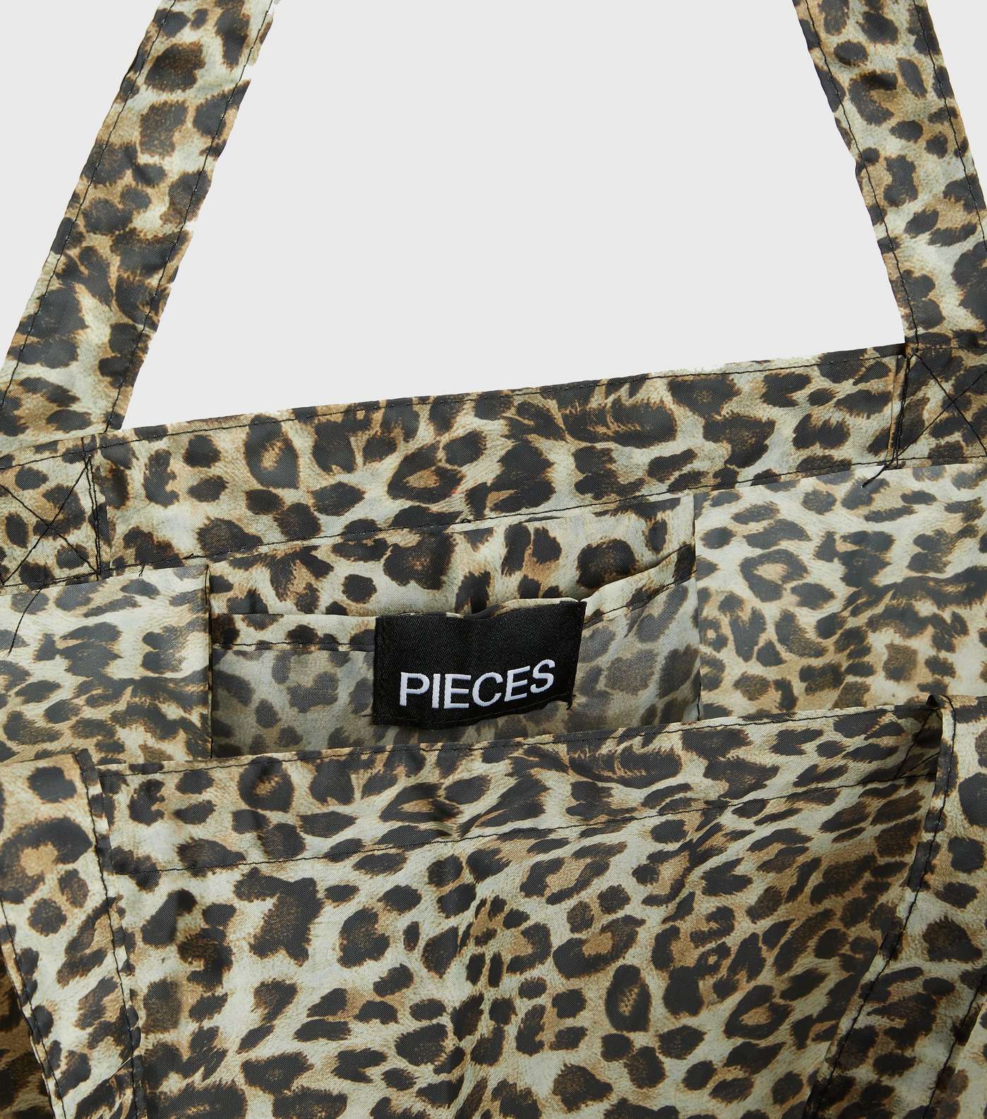 PIECES Brown Leopard Print Tote Bag Image 4