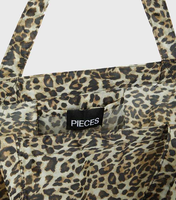 PIECES Brown Leopard Print Tote Bag | New Look