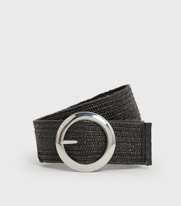 PIECES Black Straw Effect Waist Belt | New Look