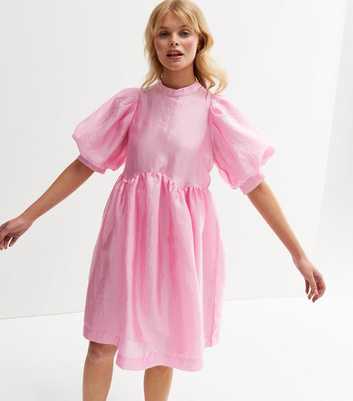 PIECES Mid Pink Satin Puff Sleeve Mini Dress
