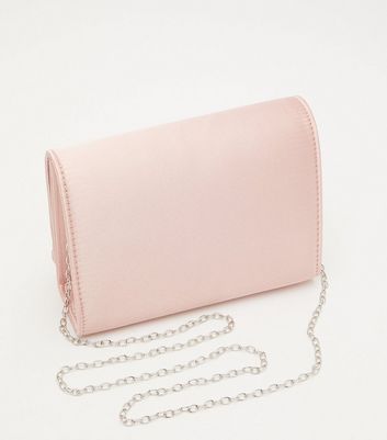 shop for QUIZ Pink Satin Diamanté Trim Clutch Bag New Look at Shopo