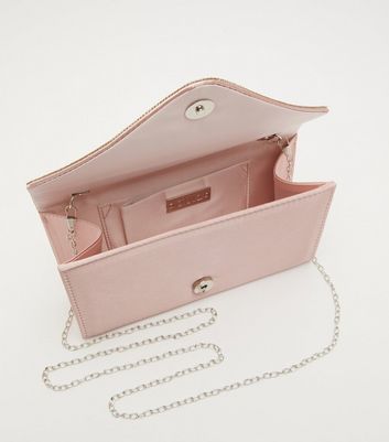 shop for QUIZ Pink Satin Diamanté Clutch Bag New Look at Shopo