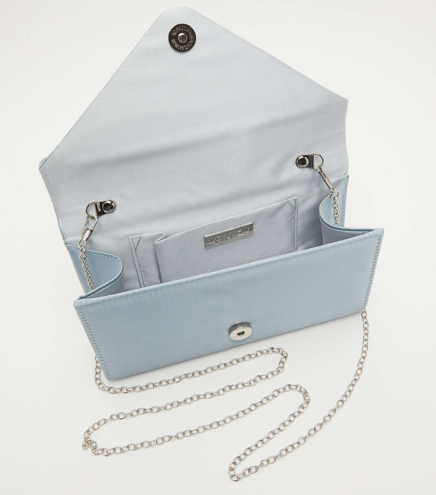 QUIZ Pale Blue Satin Diamanté Clutch Bag Image 2