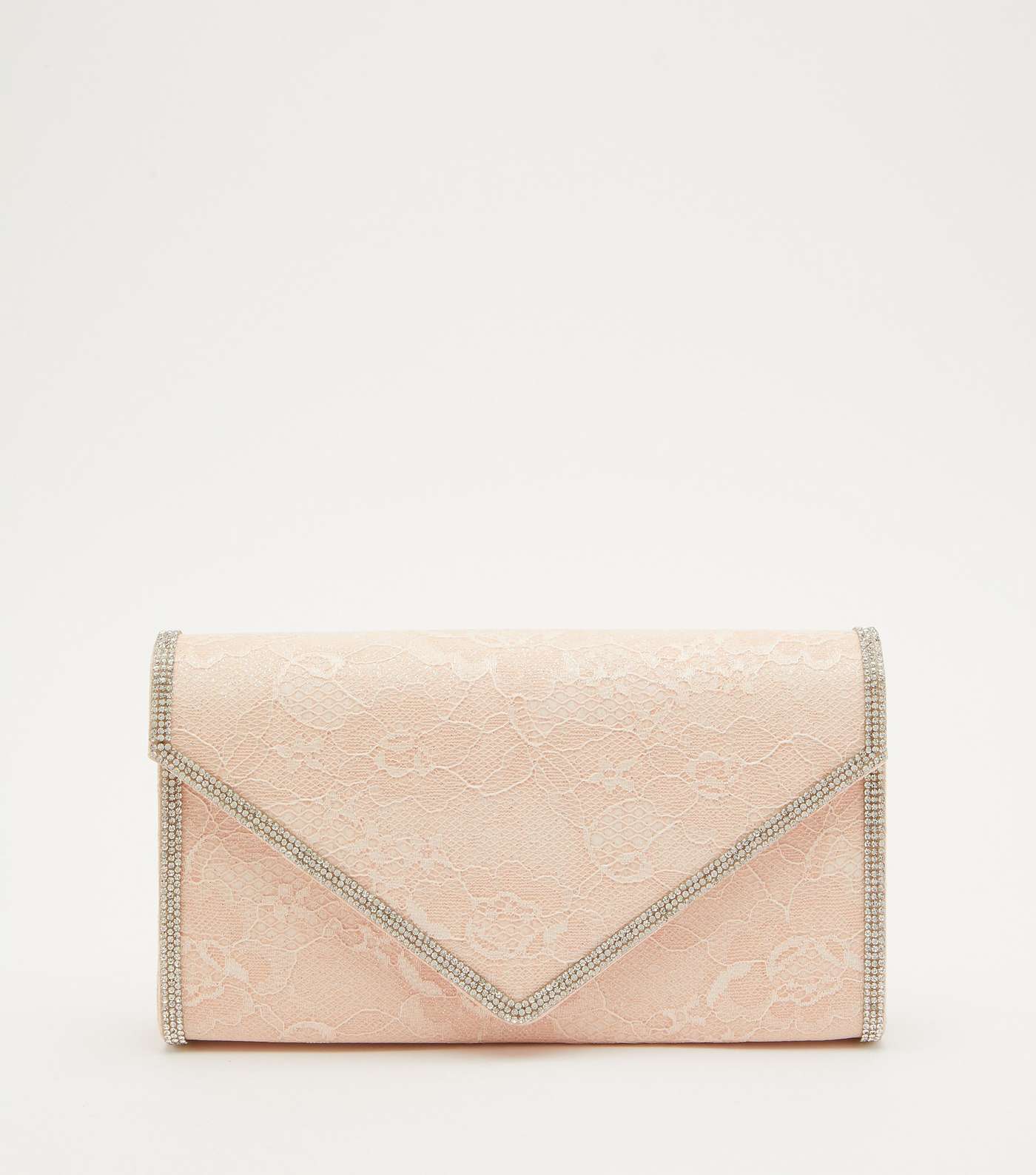 QUIZ Pink Lace Diamanté Trim Clutch Bag