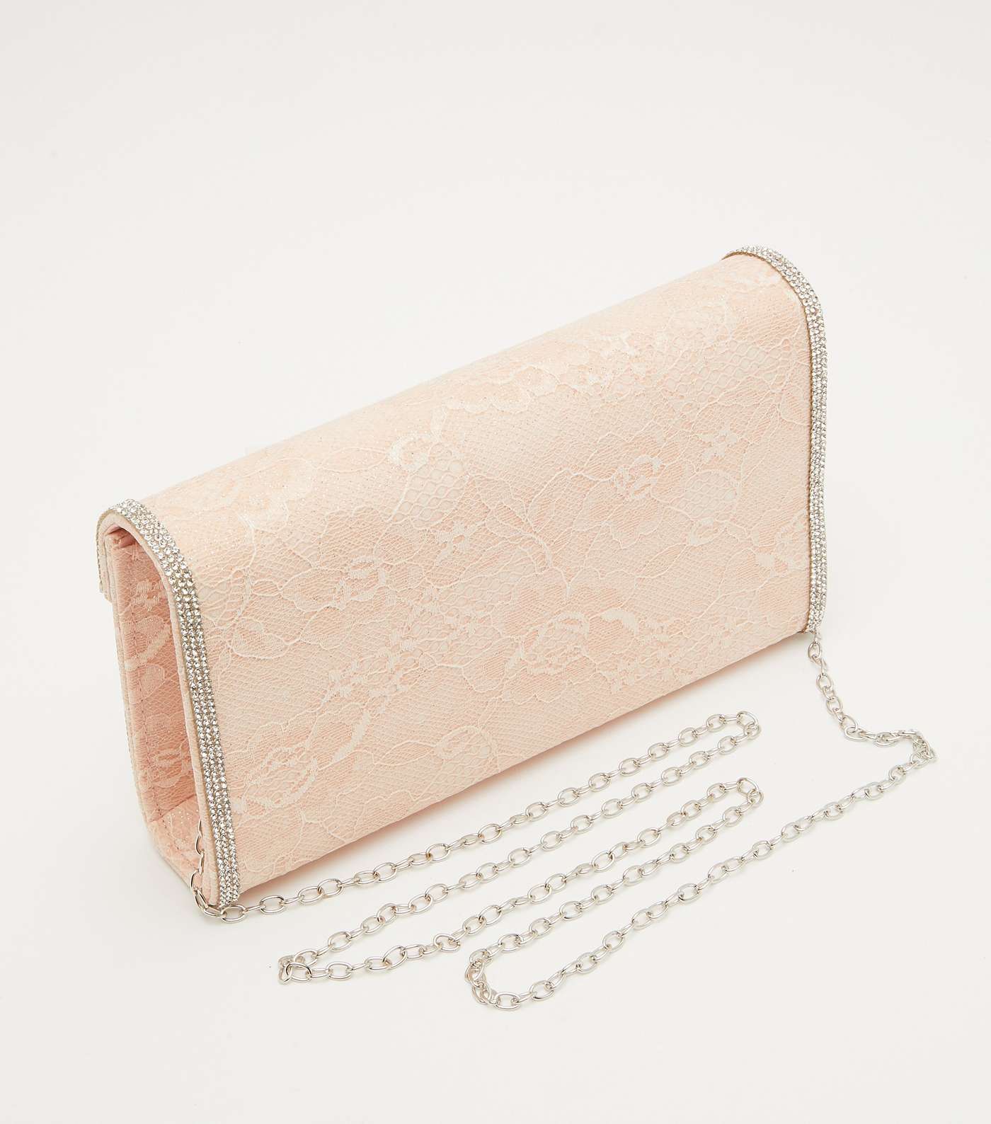 QUIZ Pink Lace Diamanté Trim Clutch Bag Image 3