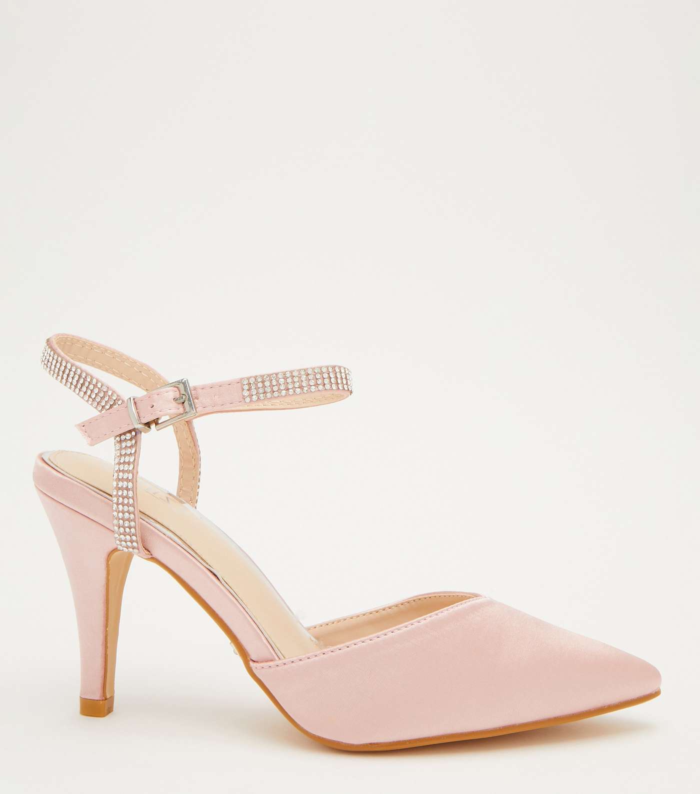 QUIZ Pink Satin Diamanté Pointed Court Shoes