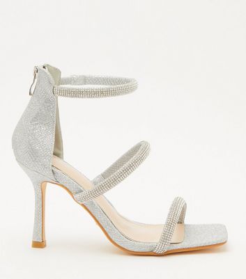 Click to view product details and reviews for Quiz Silver Diamanté Strappy Stiletto Heel Sandals New Look.