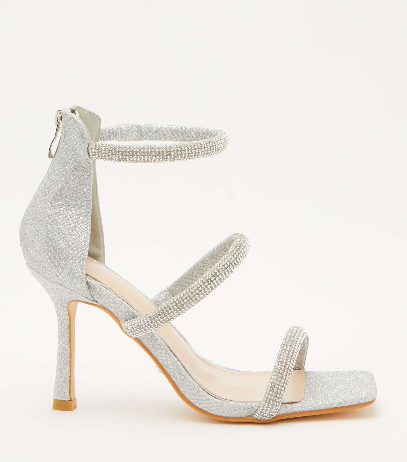 QUIZ Silver Diamanté Strappy Stiletto Heel Sandals