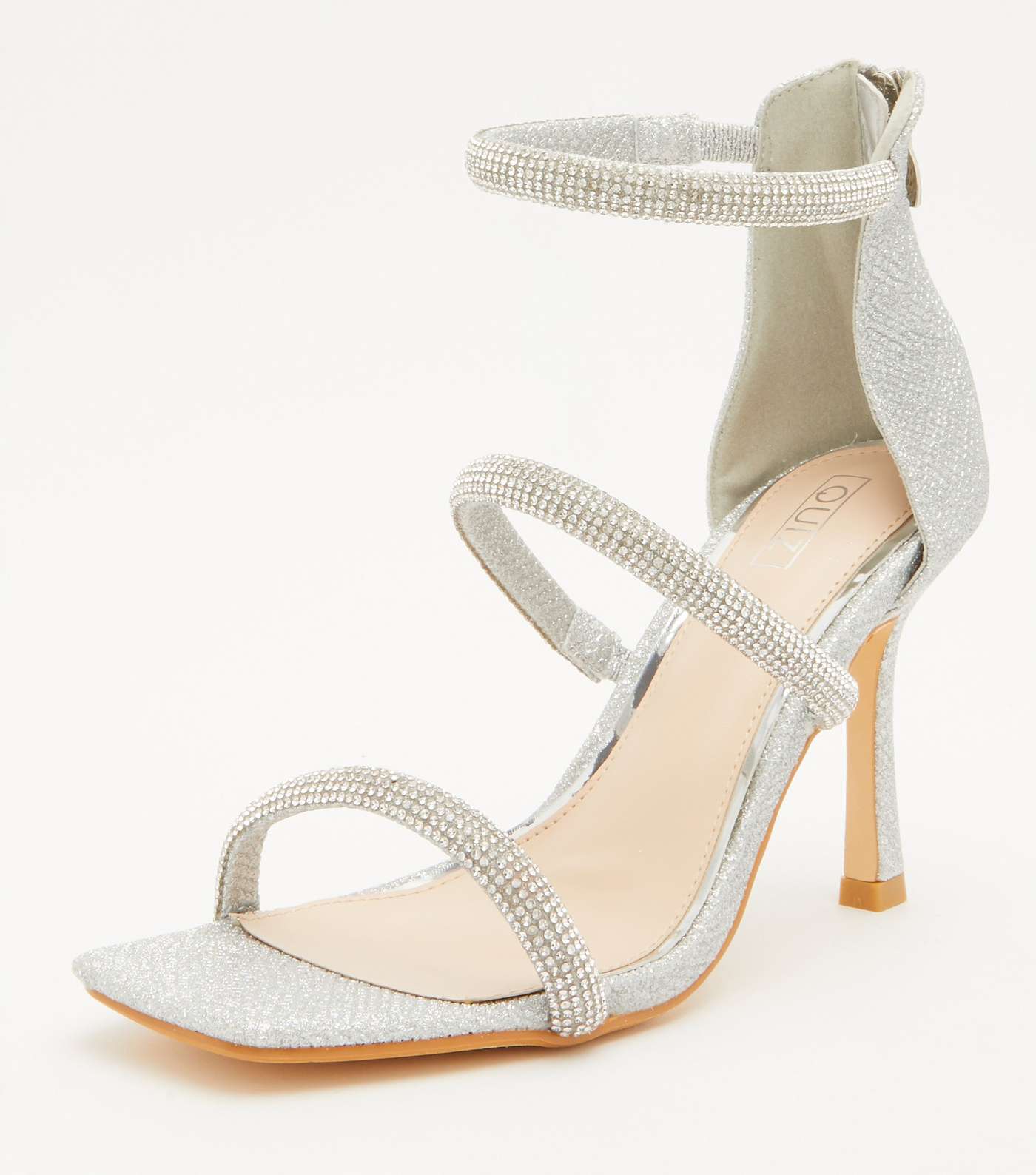 QUIZ Silver Diamanté Strappy Stiletto Heel Sandals Image 3