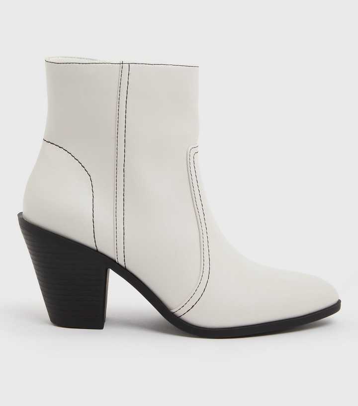 Off White Block Heel Western Boots