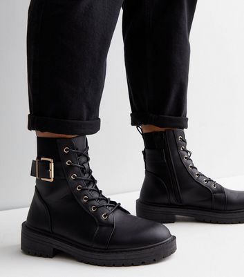 Women's lace sale up buckle boots