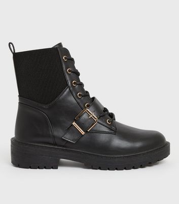 Wide Fit Black Buckle Chunky Biker Boots New Look