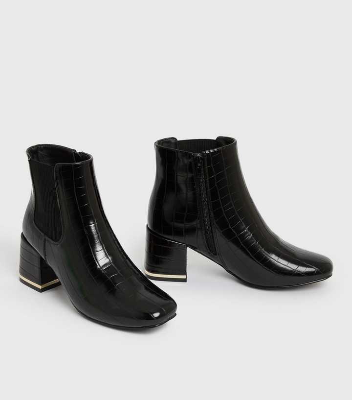 black mock croc ankle boots