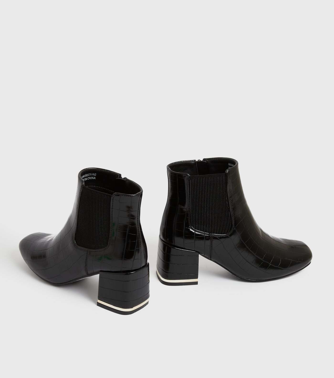 Black Faux Croc Block Heel Ankle Boots Image 4