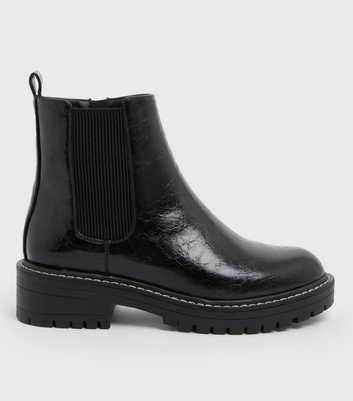 Black Leather-Look Chunky Chelsea Boots