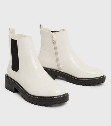 Off White Leather-Look Chunky Chelsea Boots New Look Vegan