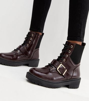 red patent biker boots