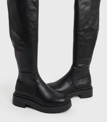 Black over the outlet knee boots new look