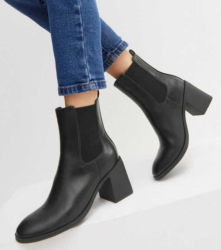 ål Preference reparere Black Leather-Look Block Heel Chelsea Boots | New Look