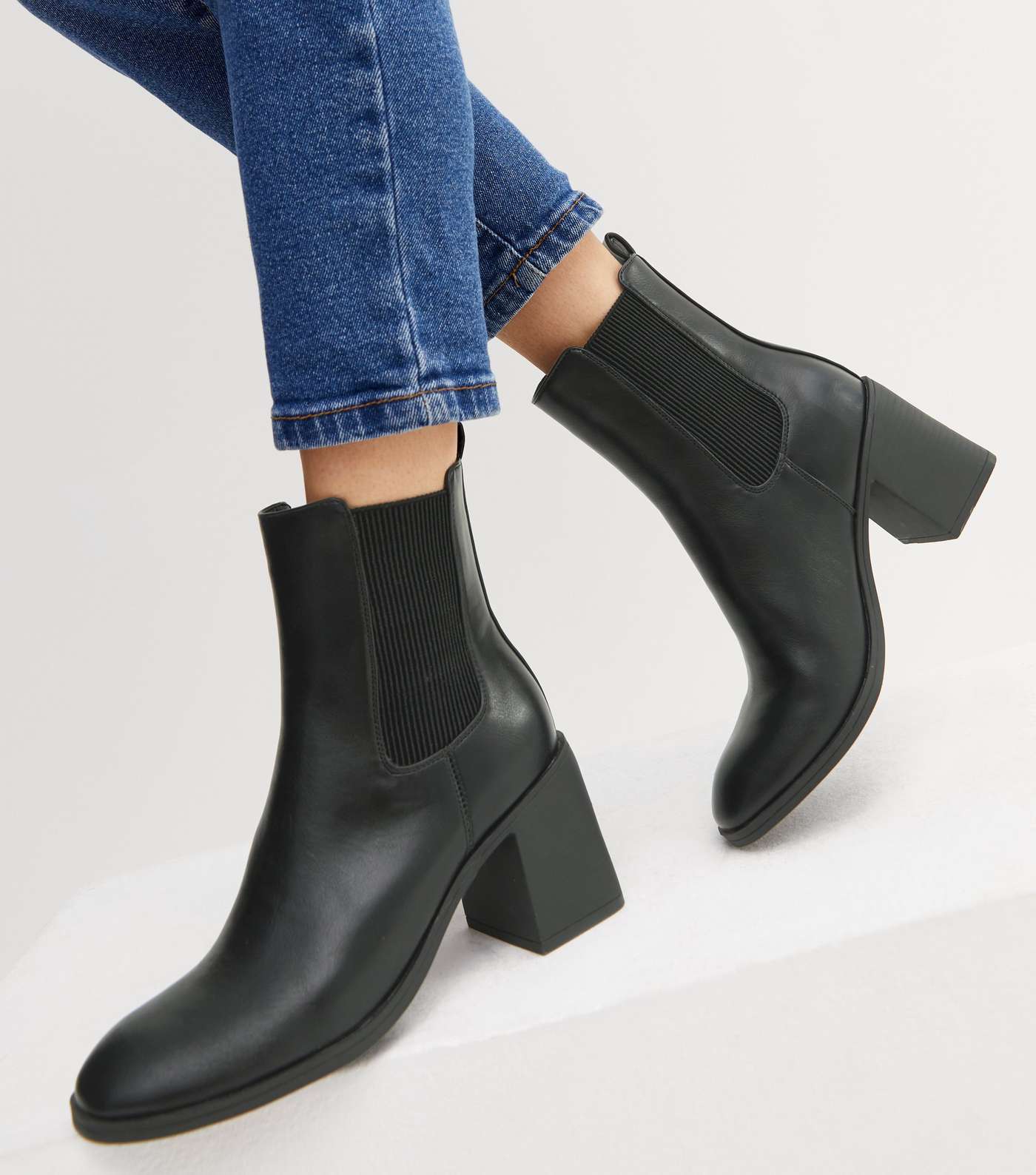 Black Leather-Look Block Heel Chelsea Boots Image 2